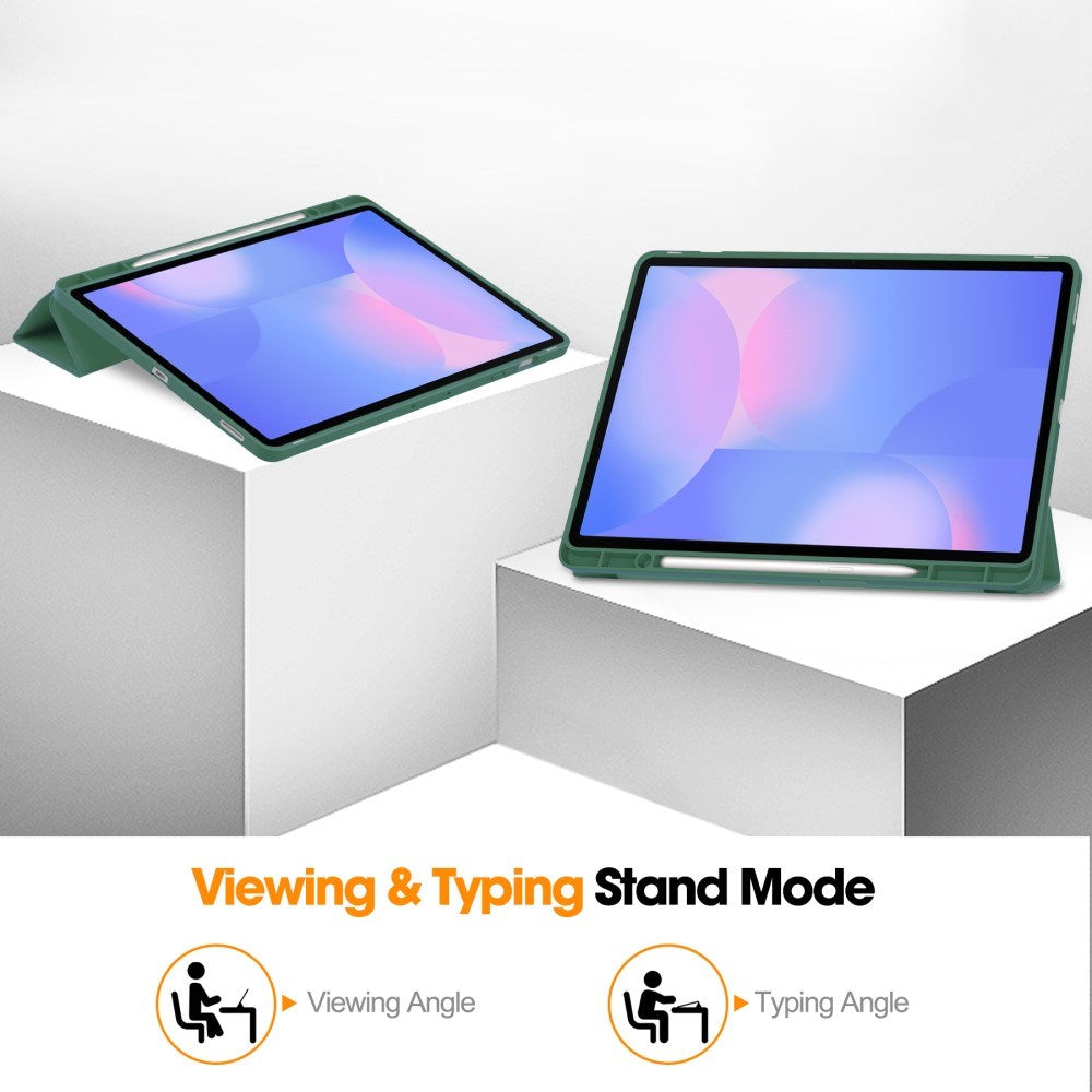 EIDERWOOD Samsung Galaxy Tab S10 FE+ (Plus) Tri-Fold Kunstskinn Flip Deksel med Stylus Pen Holder - Mørkegrønn