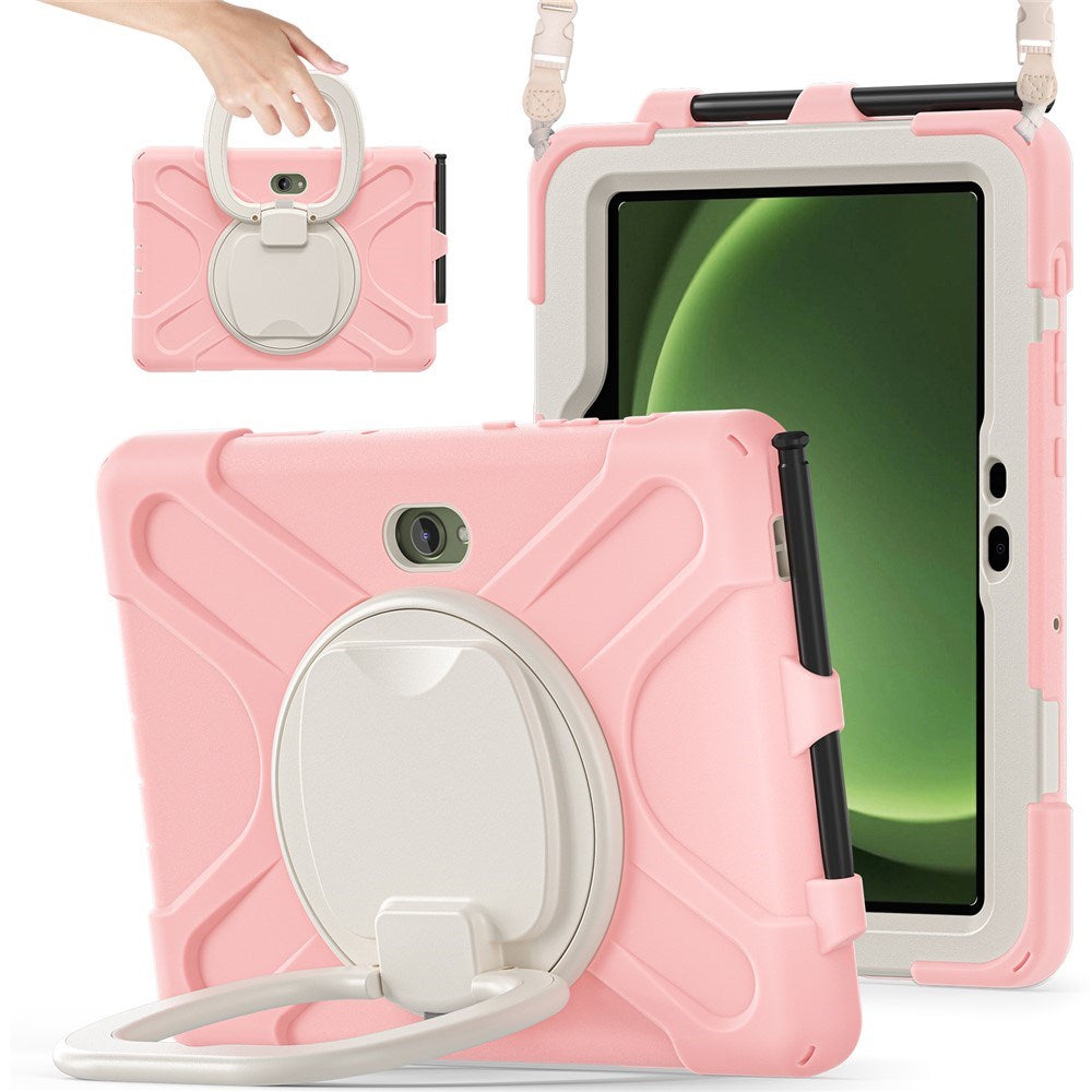 Samsung Galaxy Tab Active5 Pro / Active4 Pro EIDERWOOD Hybrid Plast Barne Deksel m. Kickstand & Stropp - Rosa