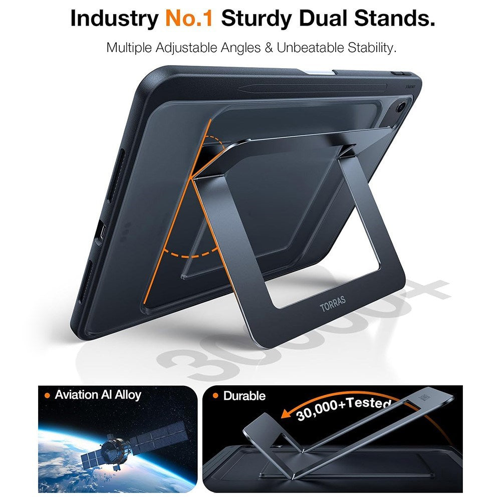 iPad 11" (2025) TORRAS Deksel med Kickstand & Apple Pencil Holder – Gjennomsiktig/Svart