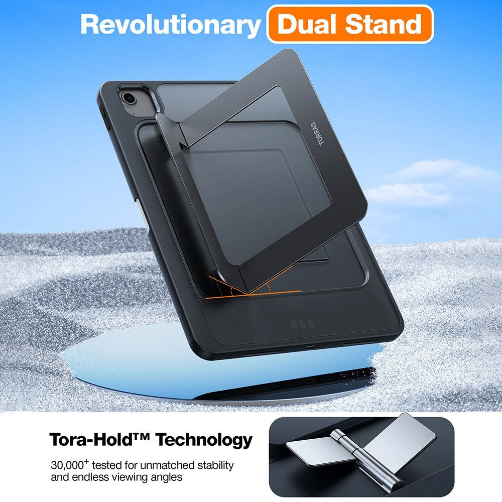 iPad 11" (2025) TORRAS Deksel med Kickstand & Apple Pencil Holder – Gjennomsiktig/Svart