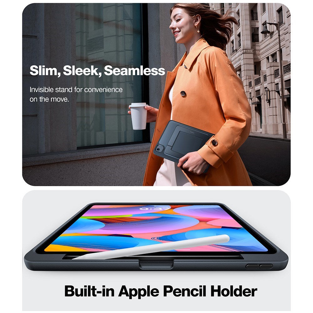 iPad 11" (2025) TORRAS Deksel med Kickstand & Apple Pencil Holder – Gjennomsiktig/Svart