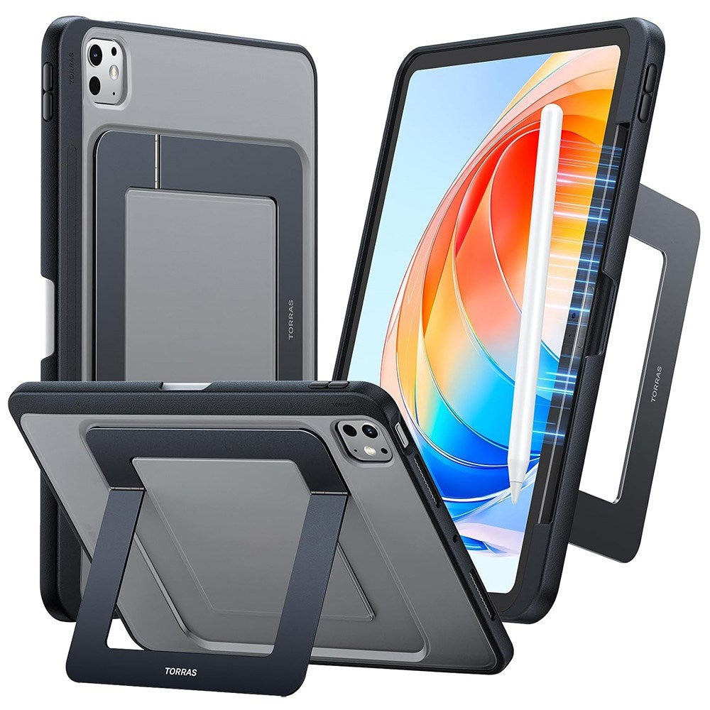 iPad Pro 13" (2024) TORRAS Deksel med Kickstand & Apple Pencil-holder – Gjennomsiktig/Svart