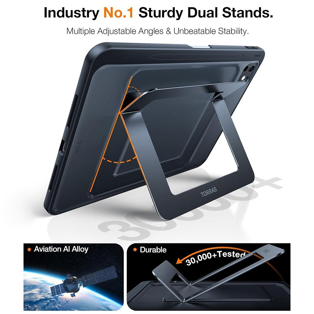 iPad Pro 13" (2024) TORRAS Deksel med Kickstand & Apple Pencil-holder – Gjennomsiktig/Svart