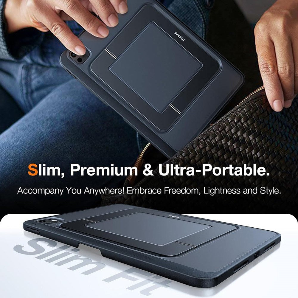 iPad Pro 13" (2024) TORRAS Deksel med Kickstand & Apple Pencil-holder – Gjennomsiktig/Svart