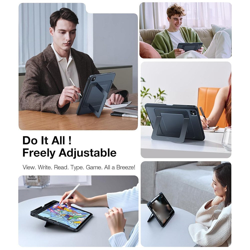 iPad Pro 13" (2024) TORRAS Deksel med Kickstand & Apple Pencil-holder – Gjennomsiktig/Svart