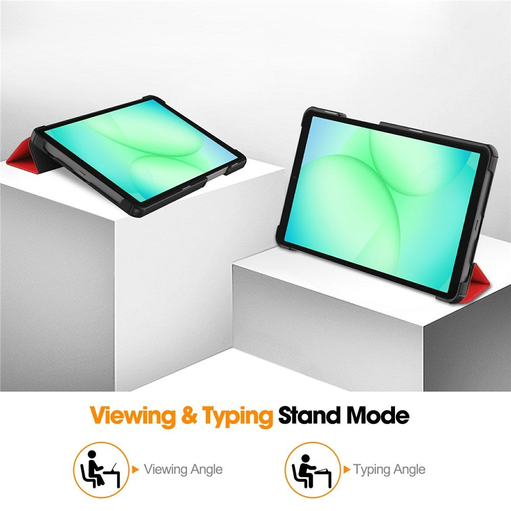 Samsung Galaxy Tab A11 EIDERWOOD Skinn Deksel m. Stativfunksjon - Rød