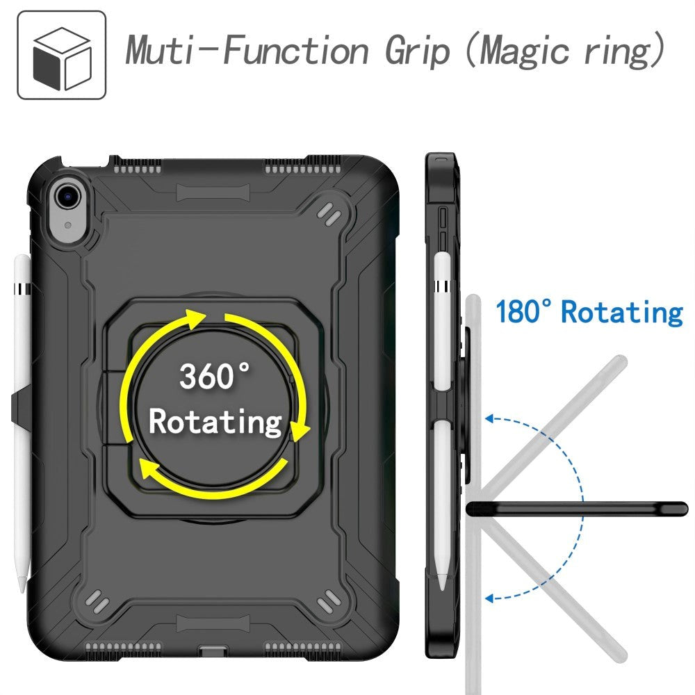 iPad 11" (2025) / iPad 10.9" (2024/2022) Silikondeksel med 360 Graders Stativ og Bærestropp - Svart