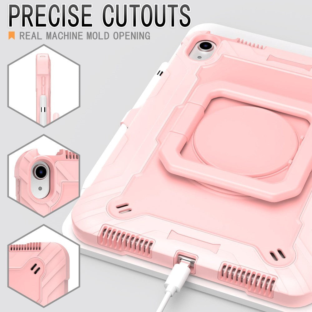 iPad 11" (2025) / iPad 10.9" (2024/2022) Silikondeksel med 360 Graders Stativ og Bærestropp - Rose Gull