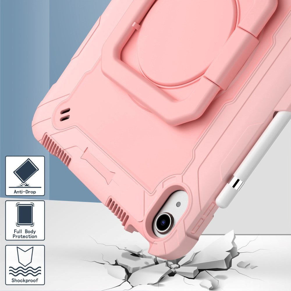 iPad 11" (2025) / iPad 10.9" (2024/2022) Silikondeksel med 360 Graders Stativ og Bærestropp - Rose Gull