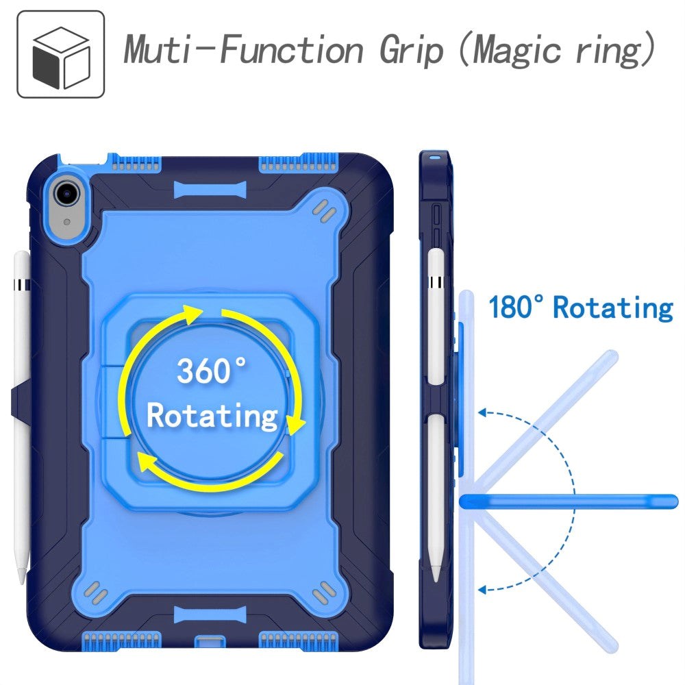 iPad 11" (2025) / iPad 10.9" (2024/2022) Silikondeksel med 360 Graders Stativ og Bærestropp - Blå