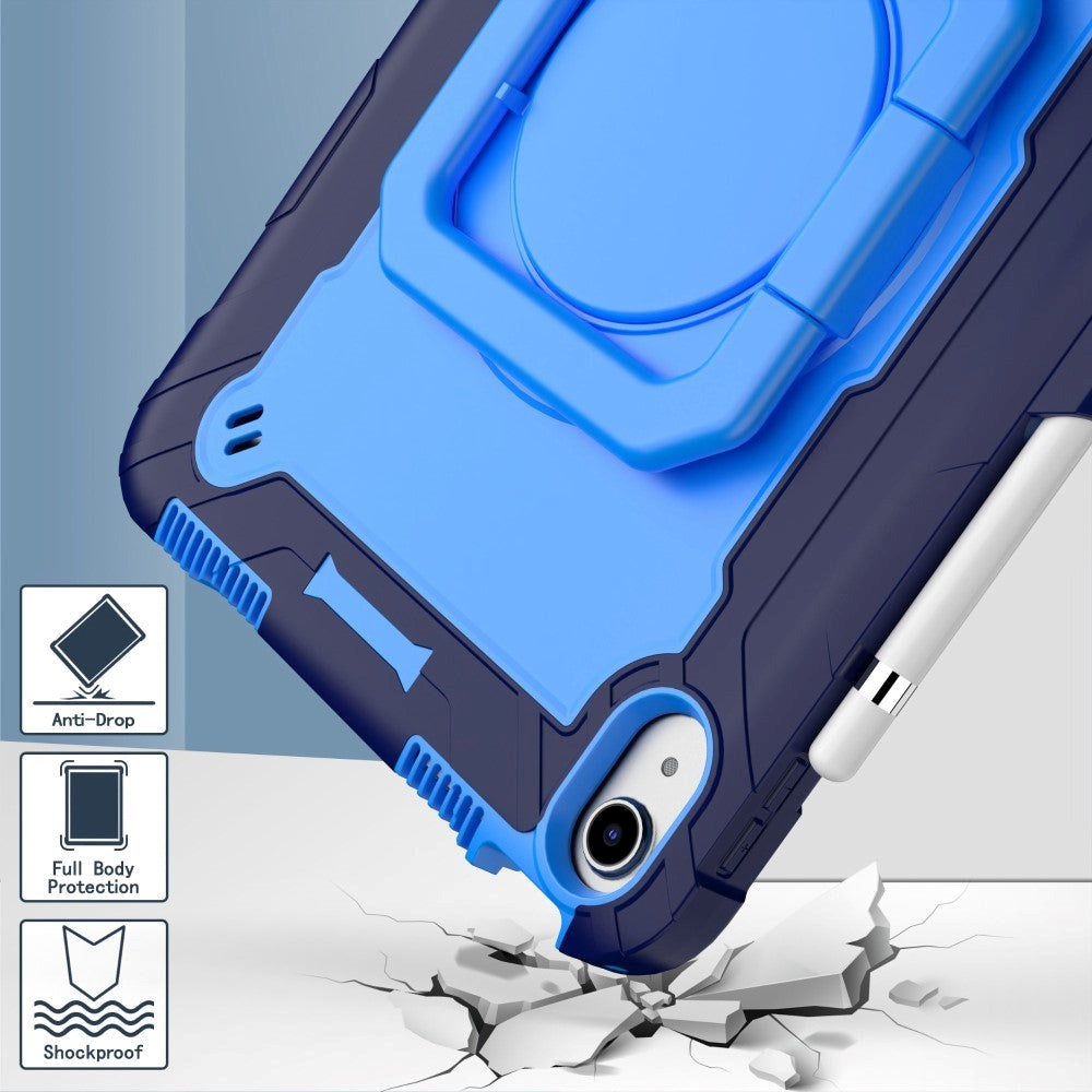 iPad 11" (2025) / iPad 10.9" (2024/2022) Silikondeksel med 360 Graders Stativ og Bærestropp - Blå