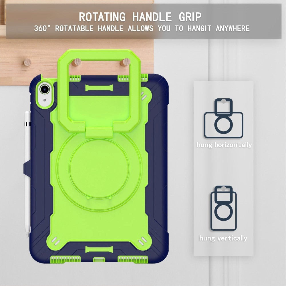 iPad 11" (2025) / iPad 10.9" (2024/2022) Silikondeksel med 360 Graders Stativ og Bærestropp - Grønn / Blå
