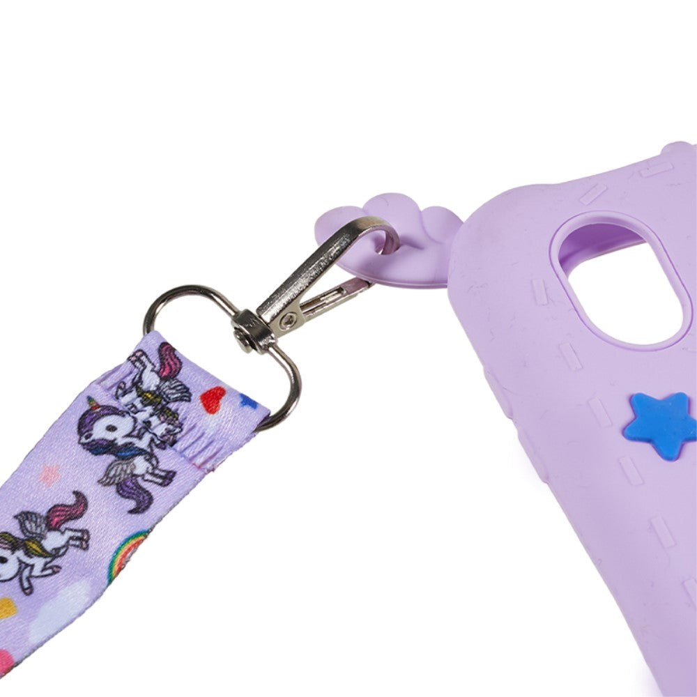 iPad 11" (2025) / iPad 10.9" (2024/2022) Silikon Deksel med Stativ, Trykk og Stropp - Enhjørning