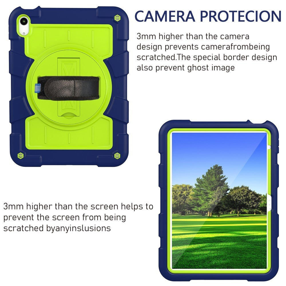 iPad 11" (2025) / iPad 10.9" (2024/2022) Håndverker Deksel m. Håndholder, Kickstand & Skulderrem - Blå / Grønn