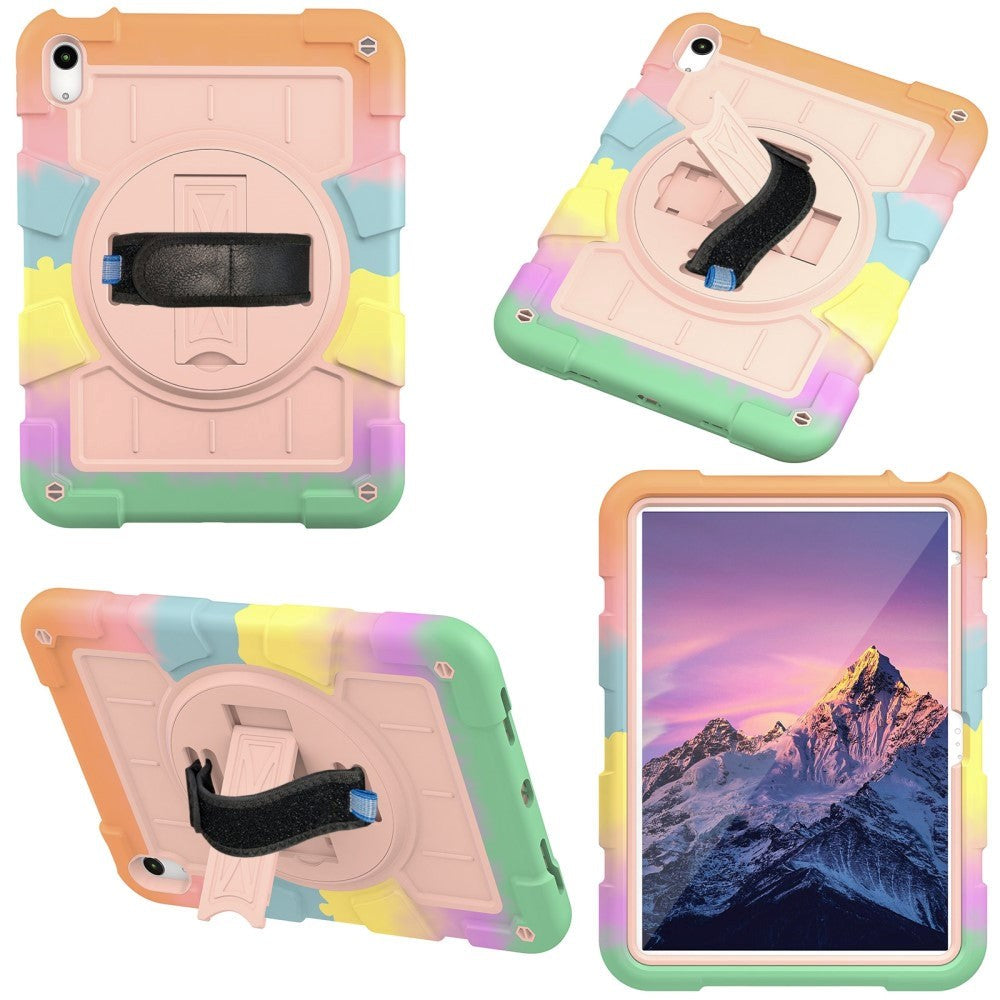 iPad 11" (2025) / iPad 10.9" (2024/2022) Håndverker Deksel m. Håndholder, Kickstand & Skulderrem - Rosa / Multi