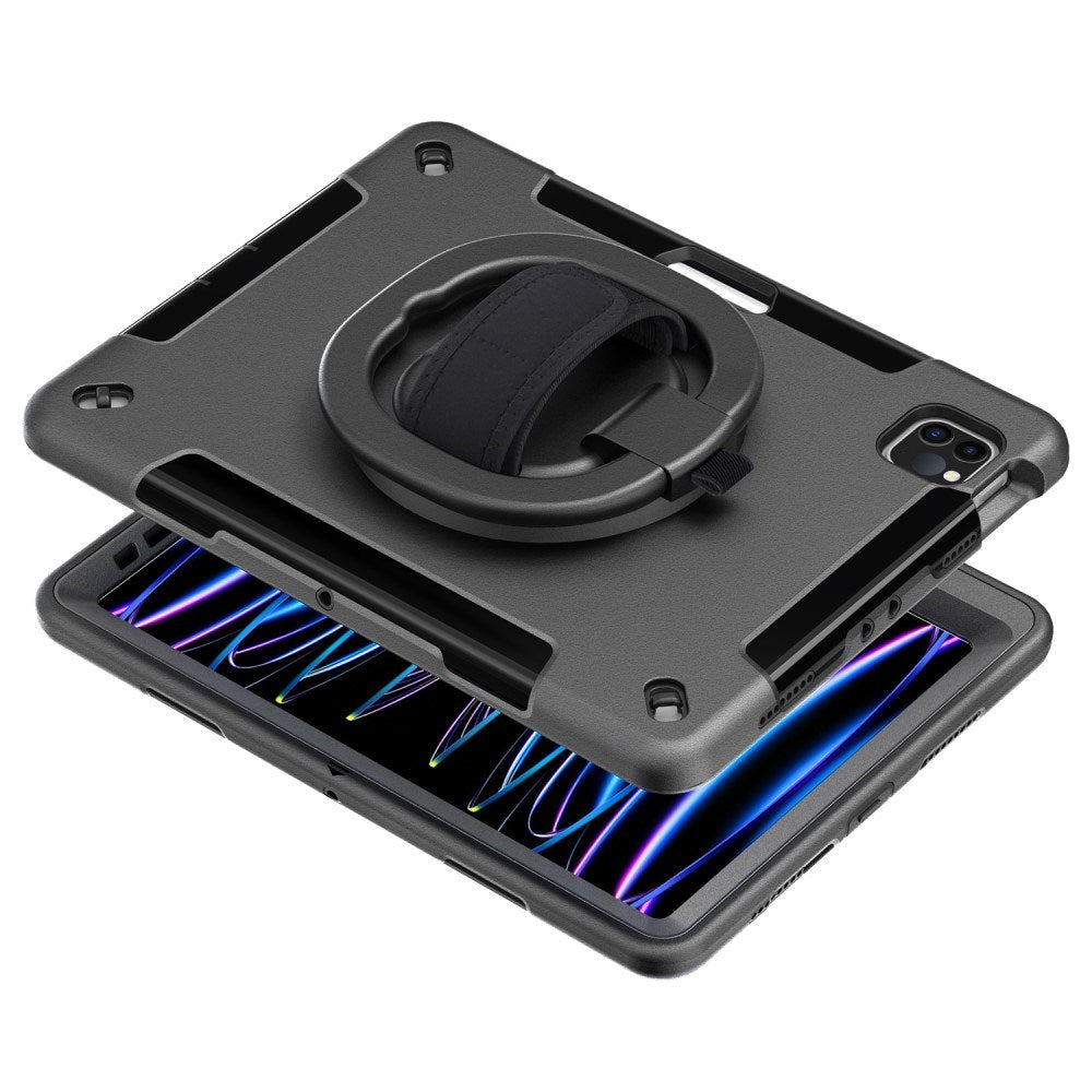 EIDERWOOD iPad Air 10.9-11" (2025-2020) / Pro 11" (2022-2018) Håndverksdeksel med Beskyttelsesfilm og Håndholder - Svart