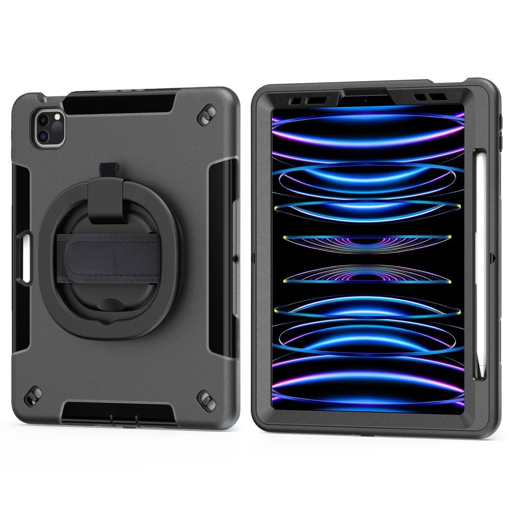 EIDERWOOD iPad Air 10.9-11" (2025-2020) / Pro 11" (2022-2018) Håndverksdeksel med Beskyttelsesfilm og Håndholder - Svart