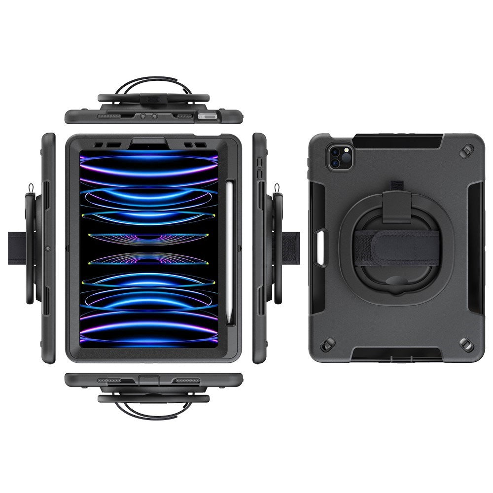 EIDERWOOD iPad Air 10.9-11" (2025-2020) / Pro 11" (2022-2018) Håndverksdeksel med Beskyttelsesfilm og Håndholder - Svart