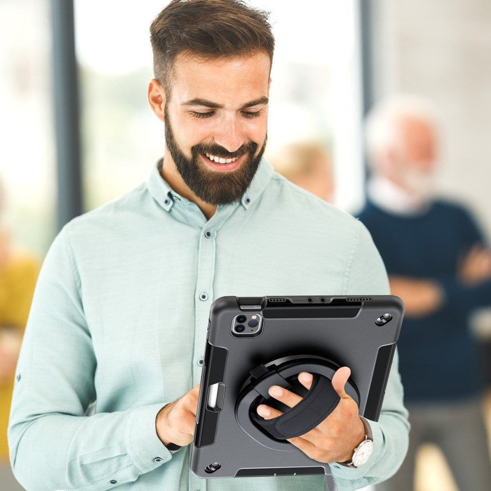 EIDERWOOD iPad Air 10.9-11" (2025-2020) / Pro 11" (2022-2018) Håndverksdeksel med Beskyttelsesfilm og Håndholder - Svart