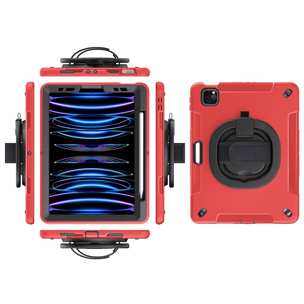 EIDERWOOD iPad Air 10.9-11" (2025-2020) / Pro 11" (2022-2018) Håndverksdeksel med Beskyttelsesfilm og Håndholder - Rød