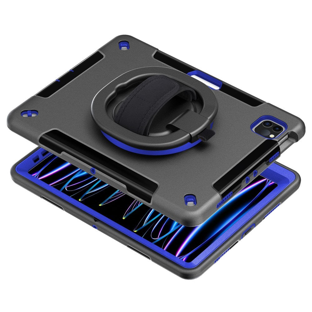 EIDERWOOD iPad Air 10.9-11" (2025-2020) / Pro 11" (2022-2018) Håndverksdeksel med Beskyttelsesfilm og Håndholder - Svart / Koboltblå