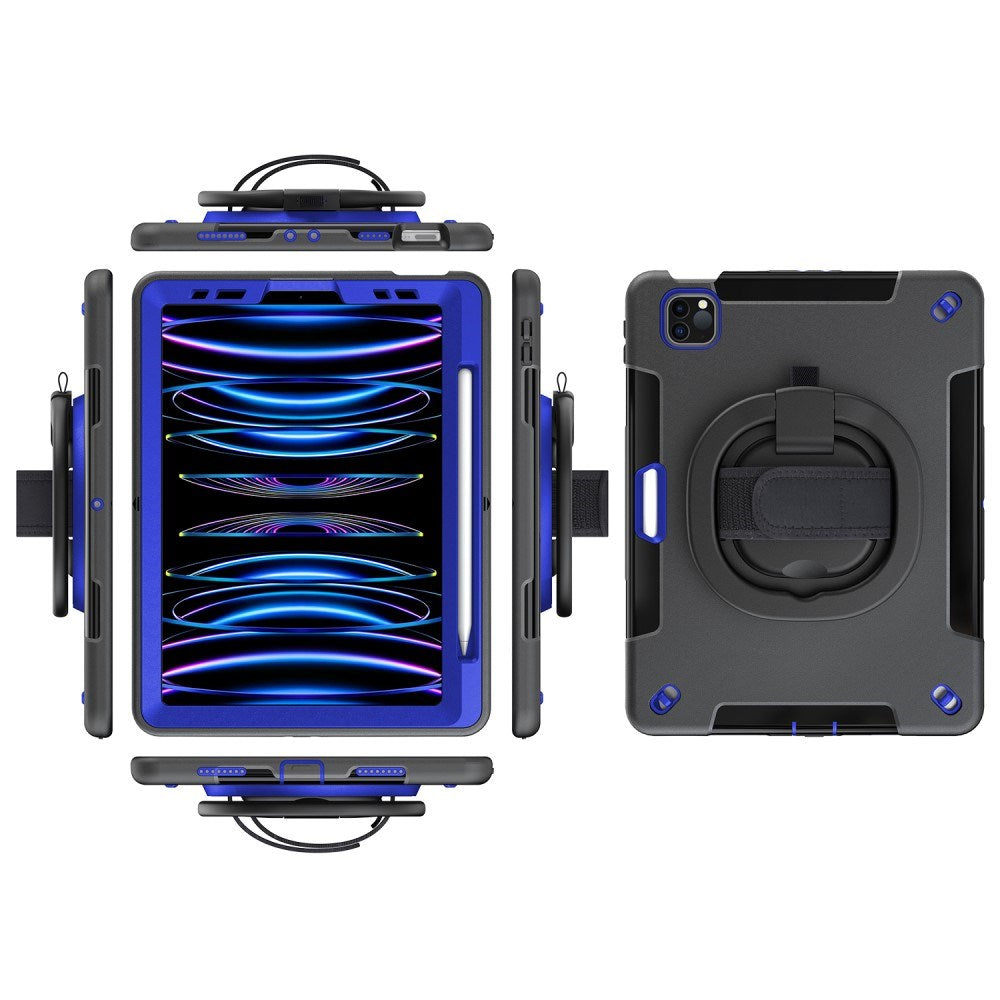 EIDERWOOD iPad Air 10.9-11" (2025-2020) / Pro 11" (2022-2018) Håndverksdeksel med Beskyttelsesfilm og Håndholder - Svart / Koboltblå