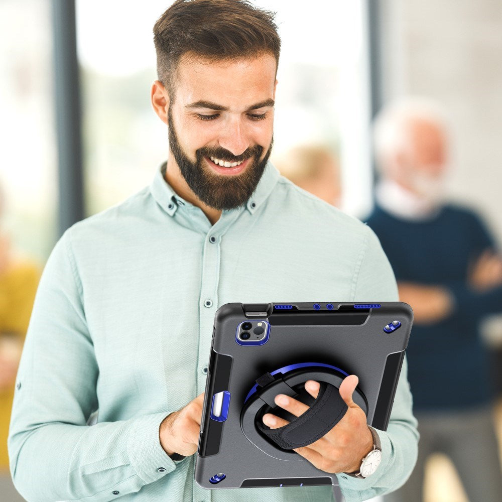 EIDERWOOD iPad Air 10.9-11" (2025-2020) / Pro 11" (2022-2018) Håndverksdeksel med Beskyttelsesfilm og Håndholder - Svart / Koboltblå