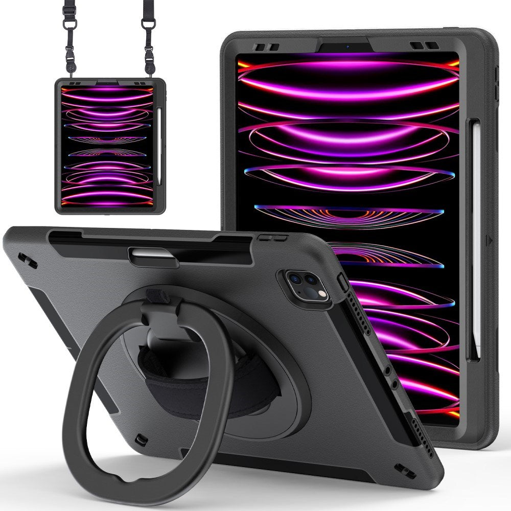 EIDERWOOD iPad Air 13" (2025 / 2024) / Pro 12.9" (2022 / 2021 / 2020 / 2018) Håndverksdeksel med Beskyttelsesfilm og Skulderreim - Svart