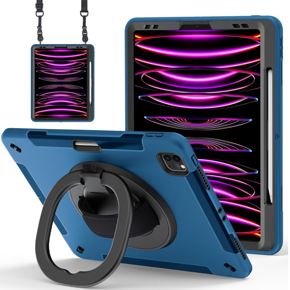 EIDERWOOD iPad Air 13" (2025 / 2024) / Pro 12.9" (2022 / 2021 / 2020 / 2018) Håndverksdeksel med Beskyttelsesfilm og Skulderreim - Blå