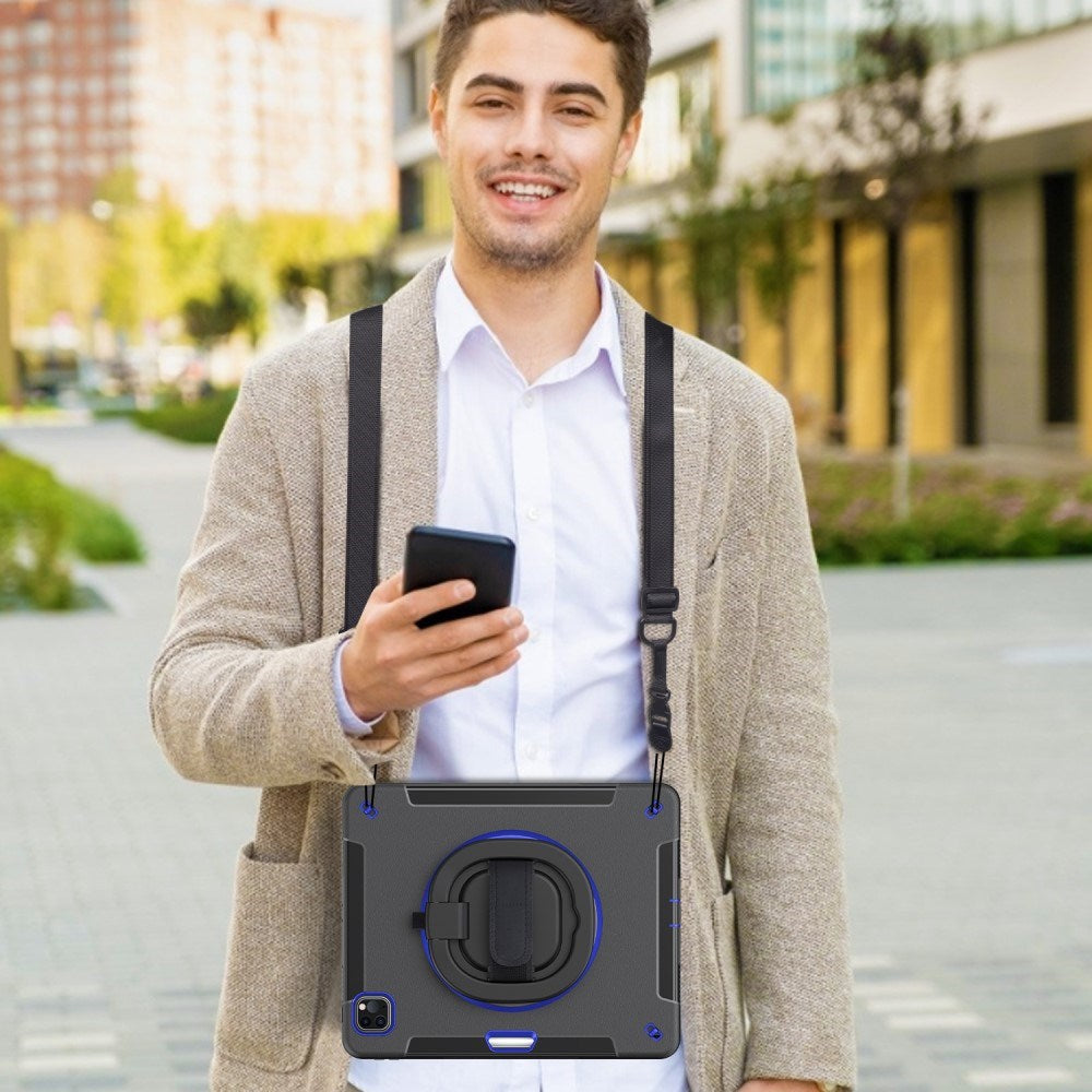 EIDERWOOD iPad Air 13" (2025 / 2024) / Pro 12.9" (2022 / 2021 / 2020 / 2018) Håndverker Deksel med Apple Pencil Holder & Skulderreim - Svart / Koboltblå