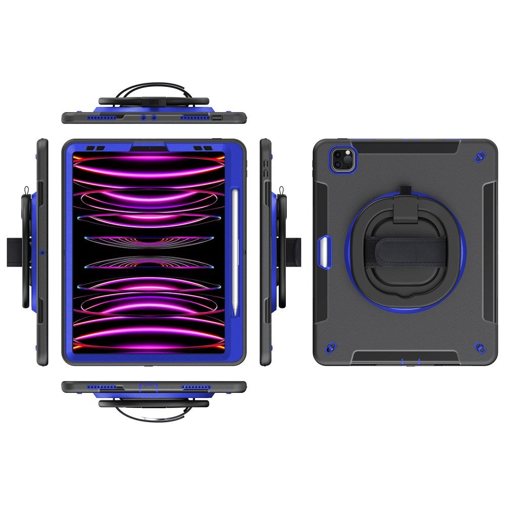 EIDERWOOD iPad Air 13" (2025 / 2024) / Pro 12.9" (2022 / 2021 / 2020 / 2018) Håndverker Deksel med Apple Pencil Holder & Skulderreim - Svart / Koboltblå