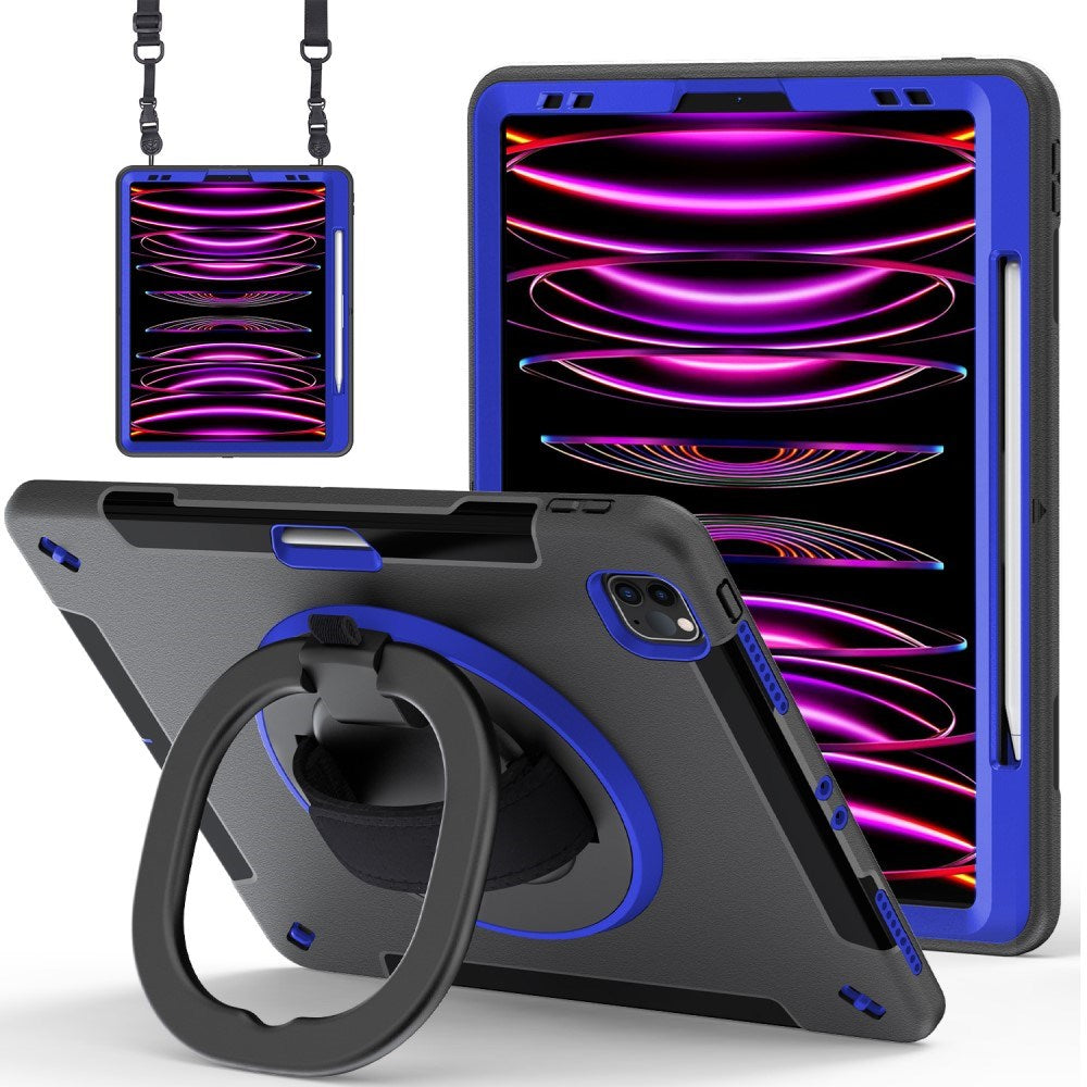 EIDERWOOD iPad Air 13" (2025 / 2024) / Pro 12.9" (2022 / 2021 / 2020 / 2018) Håndverker Deksel med Apple Pencil Holder & Skulderreim - Svart / Koboltblå