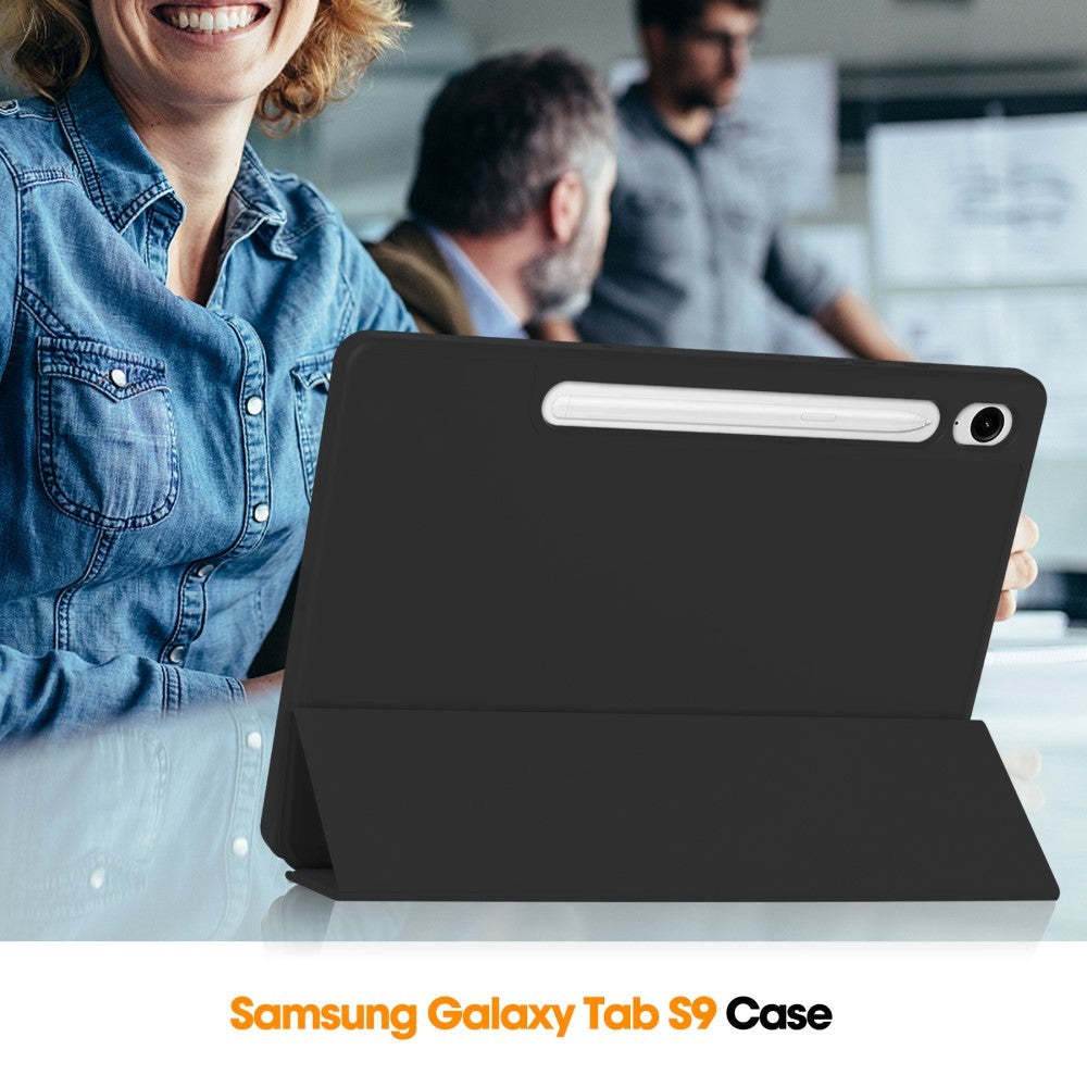 Samsung Galaxy Tab S10 FE / S9 FE Magnetisk Tri-Fold Skinn Deksel m. Stativfunksjon - Svart
