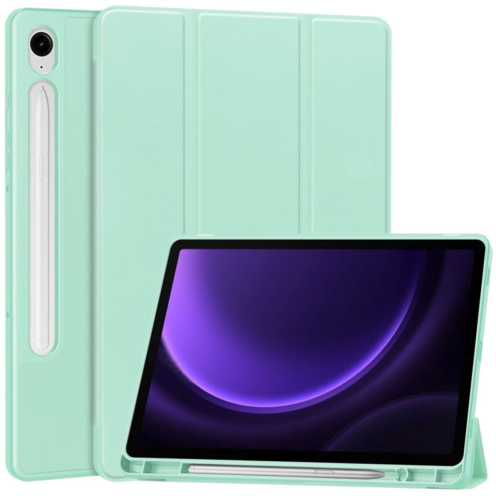 Samsung Galaxy Tab S10 FE / S9 FE Magnetisk Tri-Fold Skinn Deksel m. Stativfunksjon - Mintgrønn