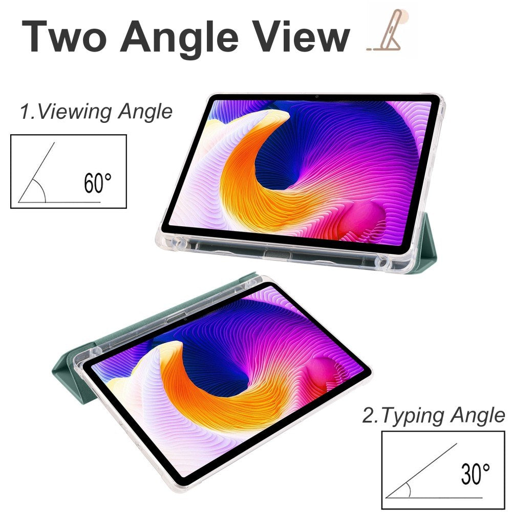 EIDERWOOD Xiaomi Redmi Pad SE Tri-fold Skinn Stand Deksel m. Gjennomsiktig Bakside - Grønn
