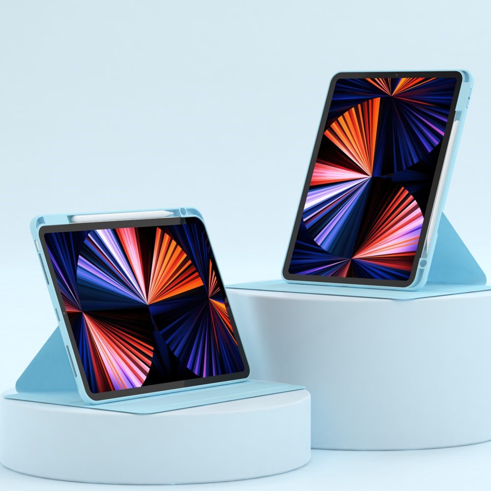 iPad Air 10.9-11" (2025-2020) / Pro 11" (2022-2018) Hybrid Flip Deksel m. Pennholder og Kameralinsebeskytter - Blå / Gjennomsiktig