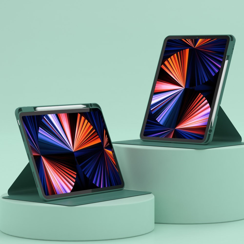 iPad Air 10.9-11" (2025-2020) / Pro 11" (2022-2018) Hybrid Flip Deksel m. Pennholder og Kameralinsebeskytter - Grønn / Gjennomsiktig