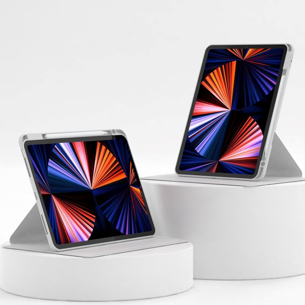 iPad Air 10.9-11" (2025-2020) / Pro 11" (2022-2018) Hybrid Flip Deksel m. Pennholder og Kameralinsebeskytter - Grå / Gjennomsiktig