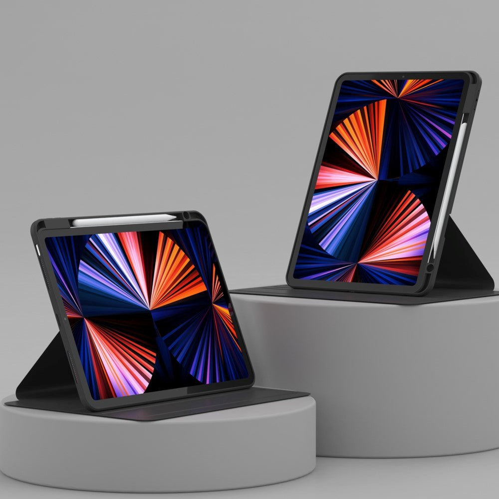 iPad Air 10.9-11" (2025-2020) / Pro 11" (2022-2018) Hybrid Flip Deksel m. Pennholder og Kameralinsebeskytter - Svart / Gjennomsiktig
