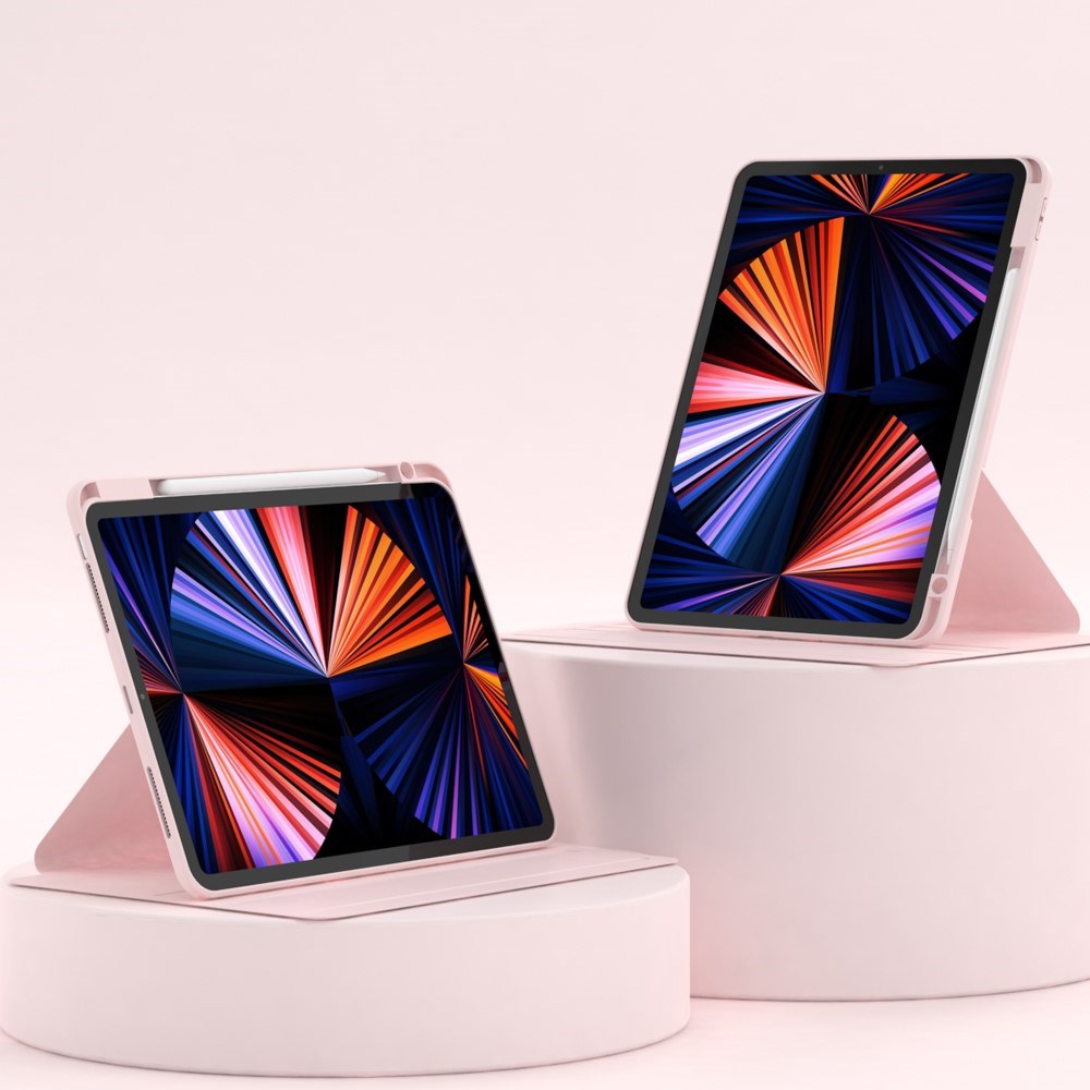 iPad Air 10.9-11" (2025-2020) / Pro 11" (2022-2018) Hybrid Flip Deksel m. Pennholder og Kameralinsebeskytter - Rosa / Gjennomsiktig