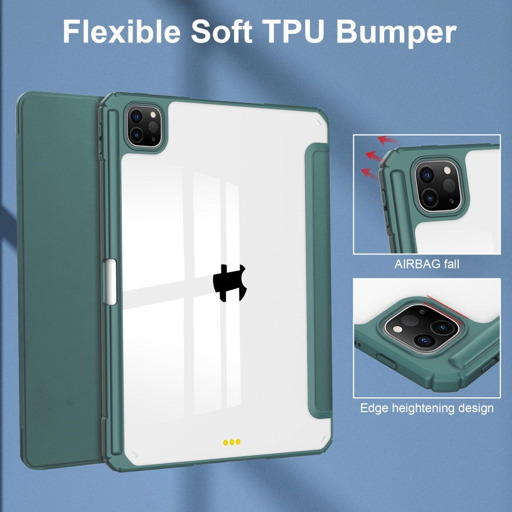 EIDERWOOD iPad Pro 11" (2025 / 2024) Hybrid Flip Deksel med Pennholder - Grønn og Gjennomsiktig