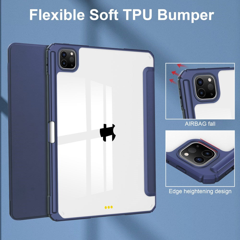 EIDERWOOD iPad Pro 11" (2025 / 2024) Hybrid Flip Deksel med Pennholder - Blå og Gjennomsiktig