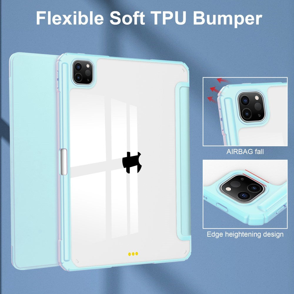 EIDERWOOD iPad Pro 11" (2025 / 2024) Hybrid Flip Deksel med Pennholder - Lys Blå og Gjennomsiktig