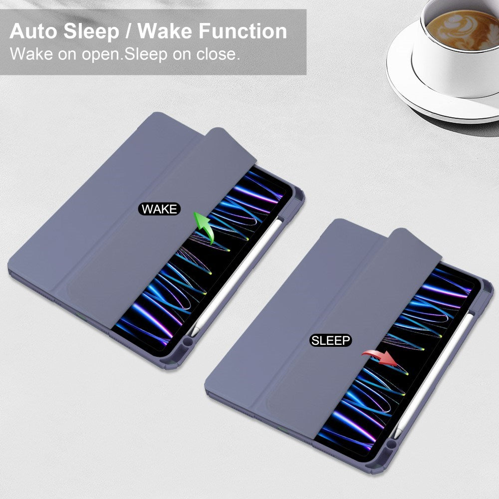 EIDERWOOD iPad Pro 11" (2025 / 2024) Hybrid Flip Deksel med Pennholder - Lilla og Gjennomsiktig