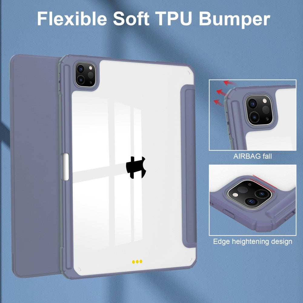 EIDERWOOD iPad Pro 11" (2025 / 2024) Hybrid Flip Deksel med Pennholder - Lilla og Gjennomsiktig