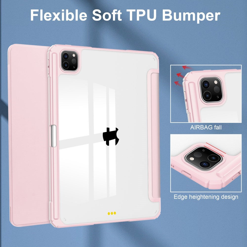 EIDERWOOD iPad Pro 11" (2025 / 2024) Hybrid Flip Deksel med Pennholder - Pink og Gjennomsiktig