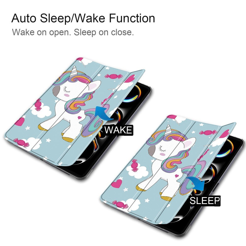 EIDERWOOD iPad Pro 11" (2025 / 2024) Tri-Fold Deksel i Kunstskinn med Sleep-Funksjon - Enhjørning