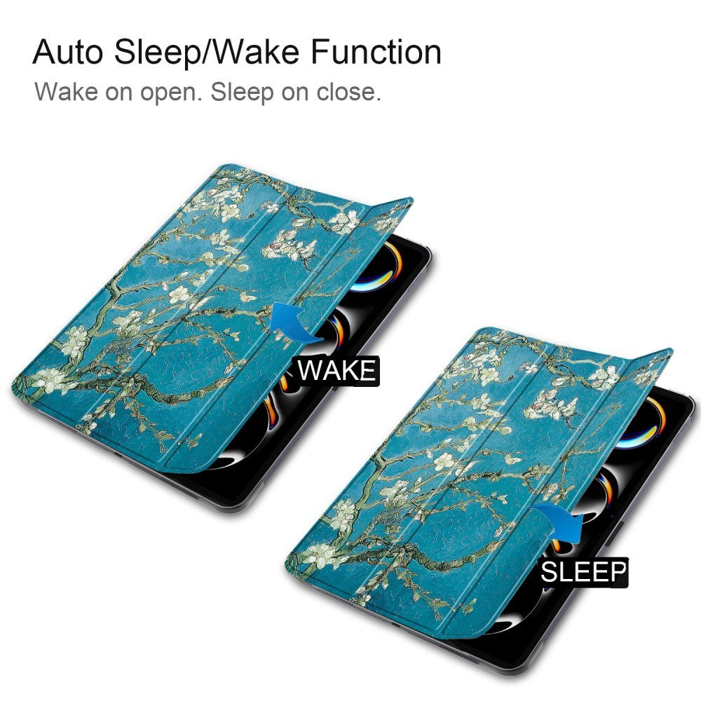 EIDERWOOD iPad Pro 11" (2025 / 2024) Tri-Fold Deksel i Kunstskinn med Sleep-Funksjon - Blomstergrener