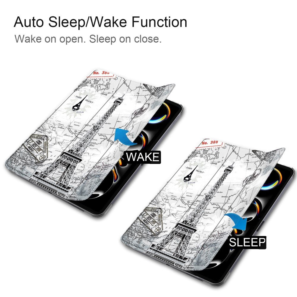 EIDERWOOD iPad Pro 11" (2025 / 2024) Tri-Fold Deksel i Kunstskinn med Sleep-Funksjon - Eiffeltårnet