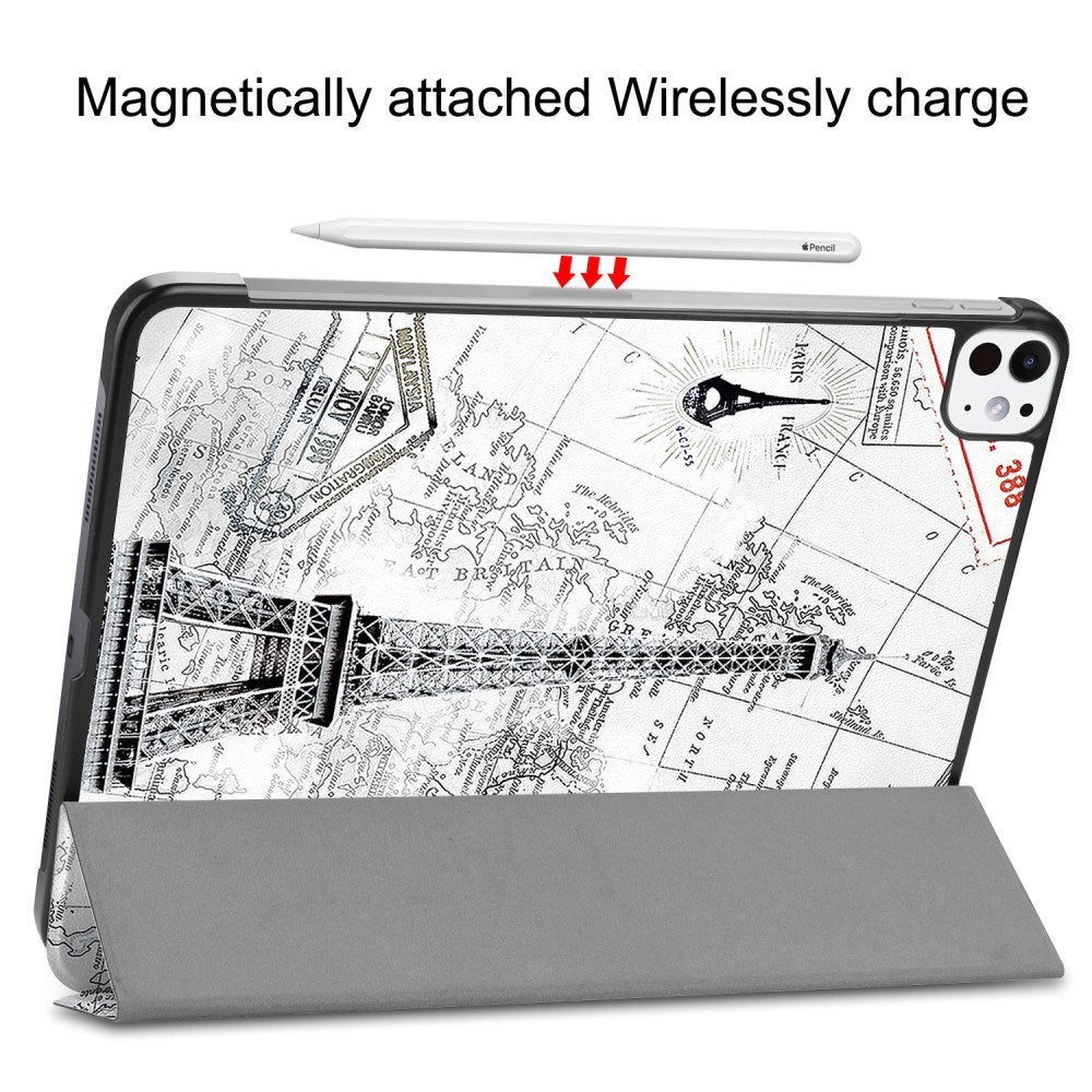 EIDERWOOD iPad Pro 11" (2025 / 2024) Tri-Fold Deksel i Kunstskinn med Sleep-Funksjon - Eiffeltårnet